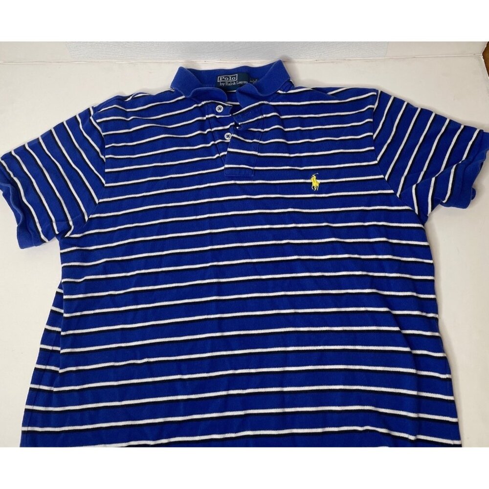 Polo Ralph Lauren Mens Blue White Striped Custom Fit Shirt Size Large